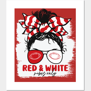 Red and White Vibes Only Football Mom Messy Hair Gameday Posters and Art